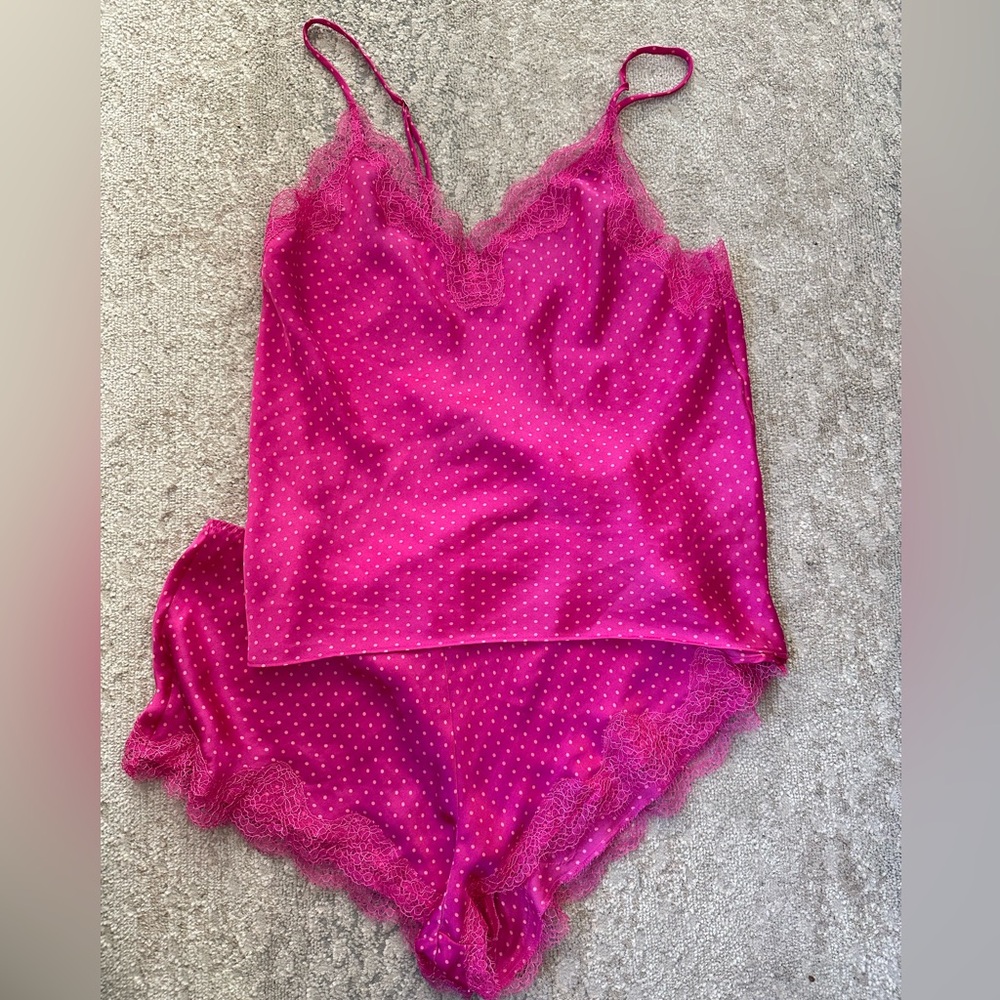 Victoria’s Secret hot pink lace and satin cami short set